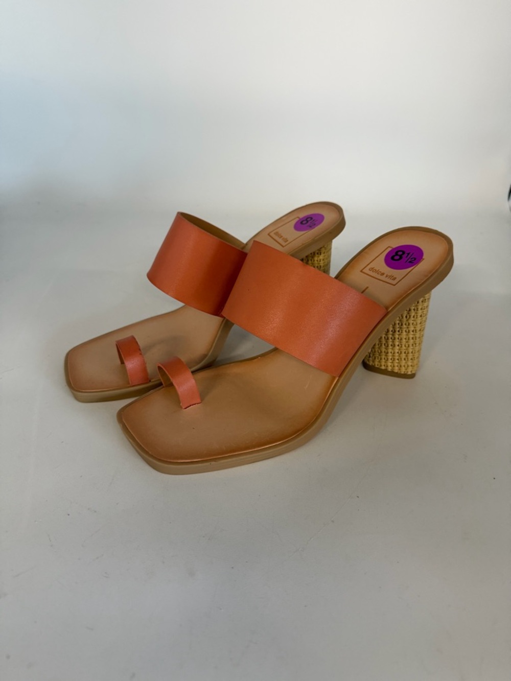 Women's dolce Vita Orange Leather Two-Strap Block Heel Sandals 8.5 8 1/2‎
